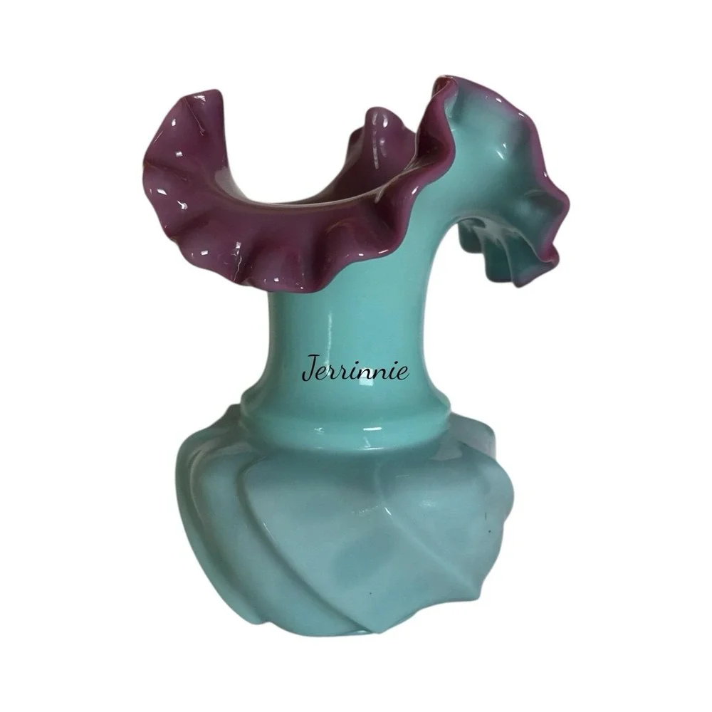 Fenton Art‎ Glass Cased Glass Vace With Lilac And Turquoise